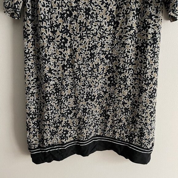 J Jill Wearever Collection Women L Black/Tan Floral Shark Bite Hem Shift Dress - Picture 2 of 9